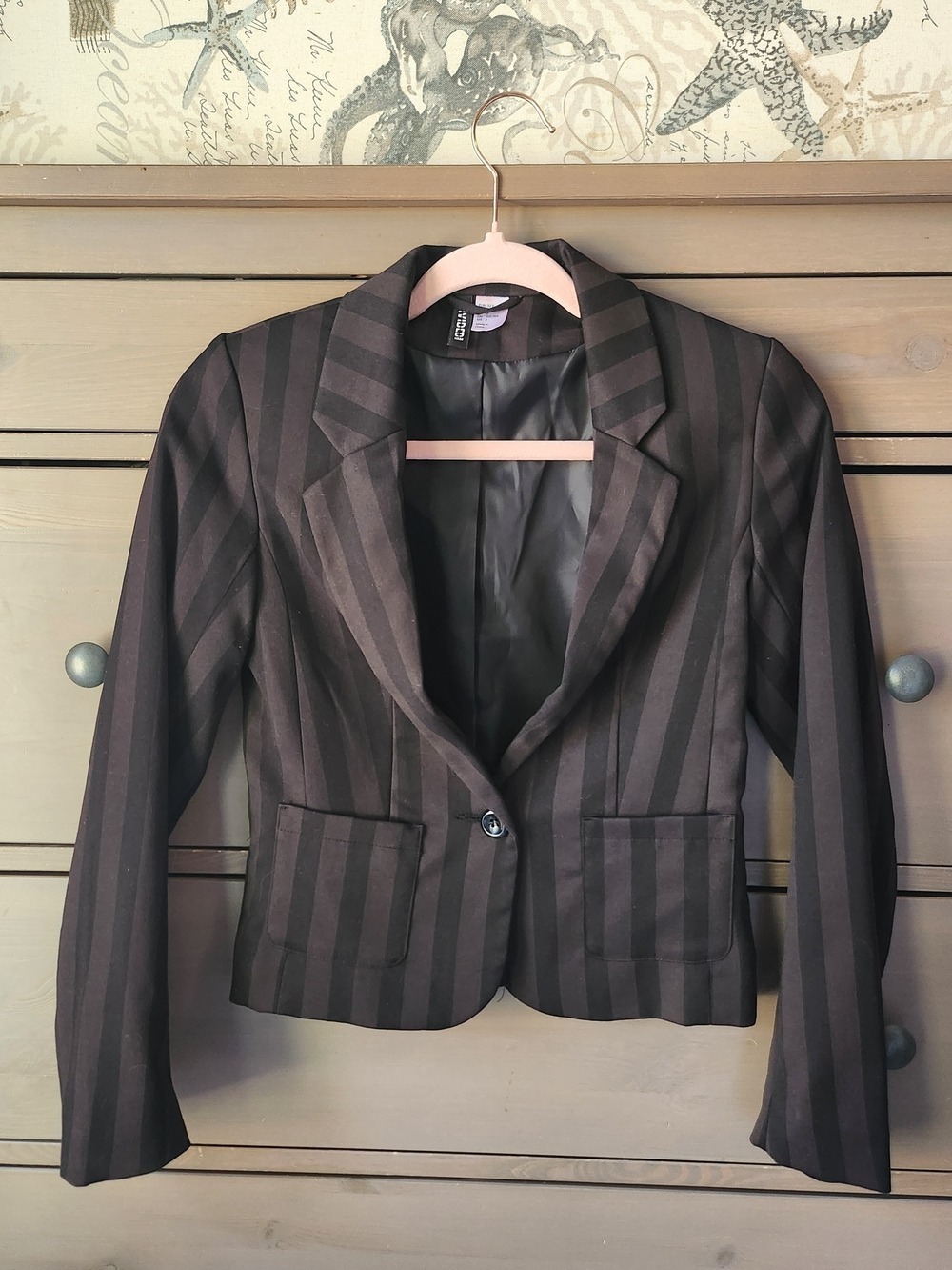 Divide Black And Brown  Striped Single-Button Blazer